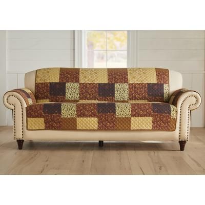Printed Faux Patchwork Sofa Protector by BrylaneHome in Brown Gold Slipcover