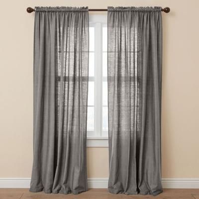 Wide Width Poly Cotton Canvas Rod-Pocket Panel by BrylaneHome in Charcoal (Size 48" W 84" L) Window Curtain Drape