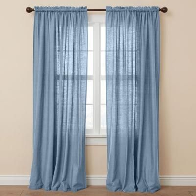 Wide Width Poly Cotton Canvas Rod-Pocket Panel by BrylaneHome in Carolina Blue (Size 48" W 63" L) Window Curtain Drape