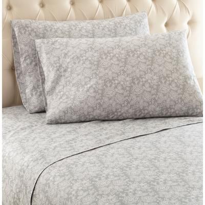 Micro Flannel® Grey Floral Print Sheet Set by Shavel Home Products in Gray (Size FULL)