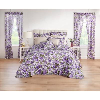 100% Cotton Florence Oversized Bedspread by BrylaneHome in Plum Floral (Size QUEEN)