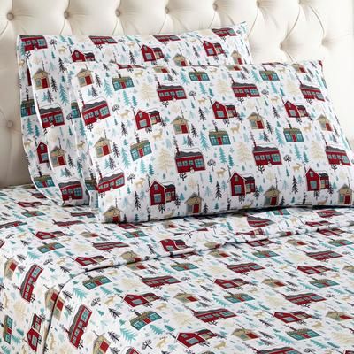 Micro Flannel® Winter Town Print Sheet Set by Shavel Home Products in Flannel (Size QUEEN)