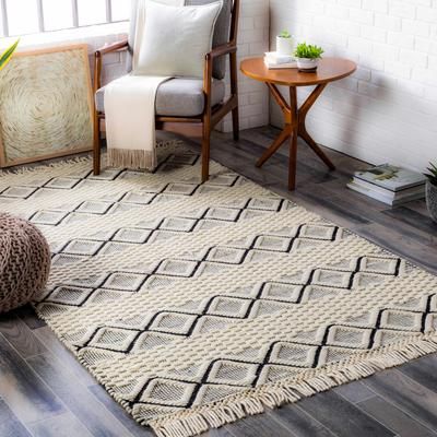 Cobourg 2' x 3' handmade Farmhouse Moroccan NZ Wool Black/Cream Area Rug - Boutique Rugs