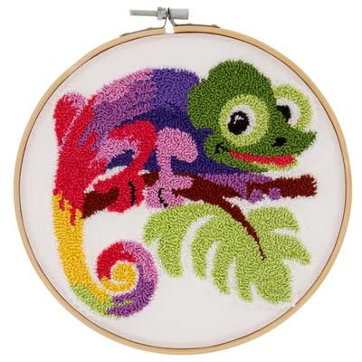 Tableau à broder Punch Needle "caméléon", 17,8 cm Ø