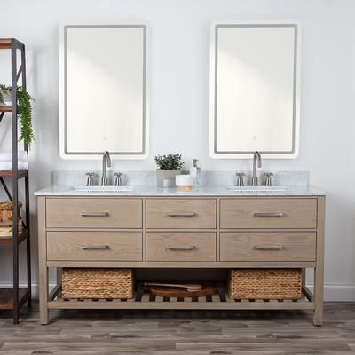 Randolph Morris Everett 72 Inch Birch & Oak Solid Wood Double Console Vanity with Rectangular Undermount Sinks and White Carerra Marble Countertop - Light Oak RMFED-72LK-SWH