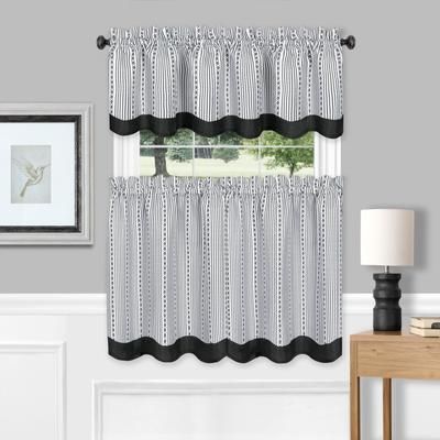 Wide Width Westport Window Curtain Tier Pair and Valance Set by Achim Home Décor in Black White (Size 58" W 24" L)