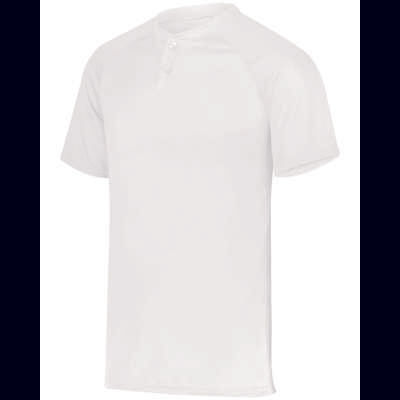 Augusta Sportswear AG1566 Athletic Youth Attain Wicking Two-Button Baseball Jersey T-Shirt in White size Large | Polyester 1566