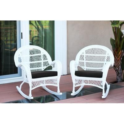 Santa Maria White Wicker Rocker Chair With Black Cushion - Set Of 4- Jeco Wholesale W00209-R_4-FS017-CS