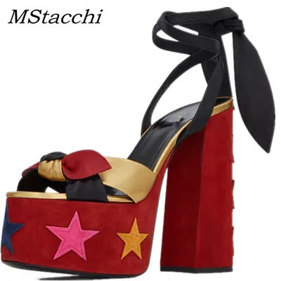 MStacchi-Sandales à Talons Hauts et Épais pour Femme, Chaussures de Soirée, Peep Parker, Sangle de Rinçage, Été