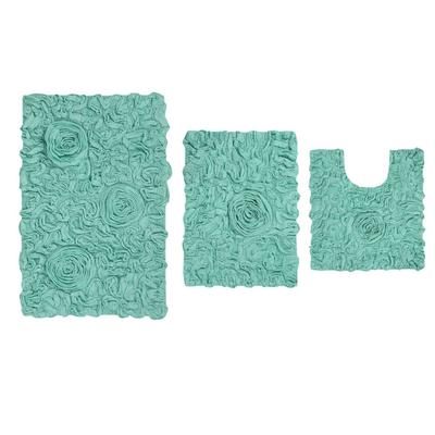 Bell Flower 3 Piece Bath Rug Collection by Home Weavers Inc in Turquoise