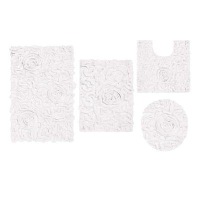 Bell Flower 4 Piece Set Bath Rug Collection by Home Weavers Inc in White