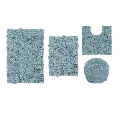 Bell Flower 4 Piece Set Bath Rug Collection by Home Weavers Inc in Blue