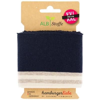 Albstoffe Bande bord-côte coton bio "Cuff Me College", bleu-taupe, 1,4 m