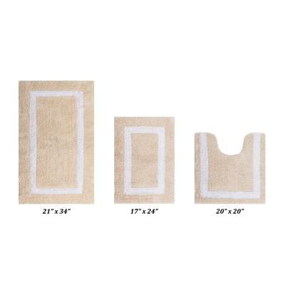 Hotel Collectionis Bath Mat Rug 3 Piece Set (17" x 24" | 20" x 20" | 21" x 34") by Better Trends in Sand White
