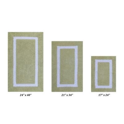 Hotel Collectionis Bath Mat Rug 3 Piece Set (17" x 24" | 21" x 34" | 24" x 40") by Better Trends in Sage White