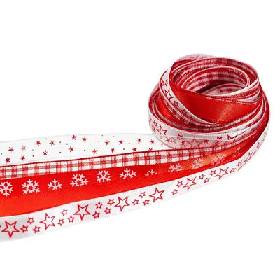 Lot de rubans "Noël", rouge/blanc, 10 mm, 5x 2 m
