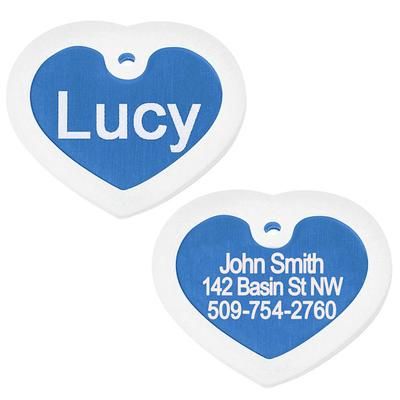 Personalized Pet ID Tag Includes Glow in The Dark Silencer to Protect Tag and Engraving, Blue Heart, Regular