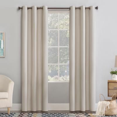 Wide Width Sun Zero™ Blackout Lindstrom Printed Texture Grommet Panel by BrylaneHome in Natural (Size 40" W 96" L)