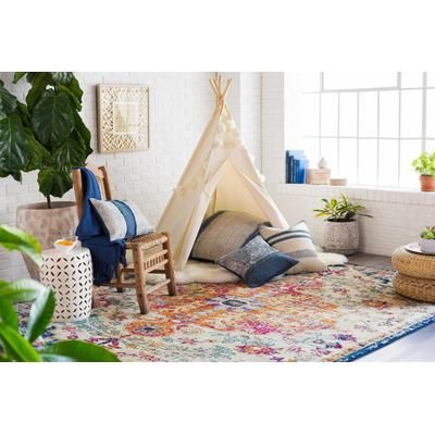 Pipestone 30" Square Cotton Cream/Navy/Pale Blue Floor Pillow - Boutique Rugs