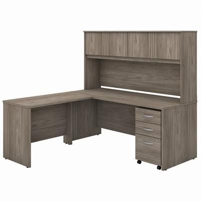 Bush Business Furniture Studio C 72W x 30D L Shaped Desk with Hutch, Mobile File Cabinet and 42W Return in Modern Hickory - Bush Business Furniture STC006MHSU