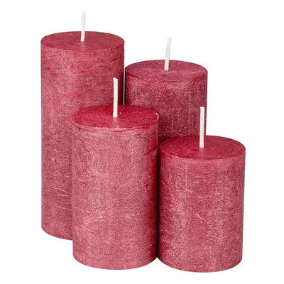 Bougies rustiques, rouge métallisé, 4 pièces