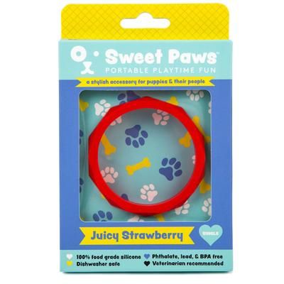 Wearable Juicy Strawberry Silicone Puppy Teether Chew Toy, Small, Red