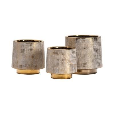 Beacon Vases Set of 3 Gold Trim Ceramic vases with unique design - Crestview Collection CVVSA1102