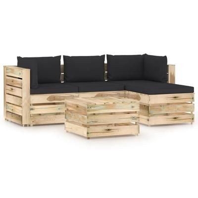 vidaXL Set Divani da Giardino con Cuscini 5 pz Legno Impregnato Verde