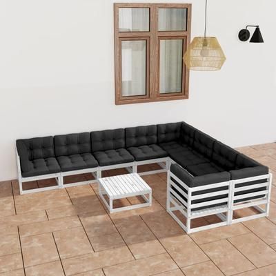 vidaXL Set Divani da Giardino 10 pz Cuscini Bianchi Massello di Pino