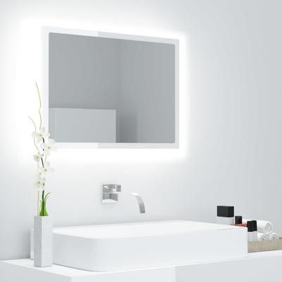 vidaXL Specchio da Bagno LED Bianco Lucido 60x8,5x37 cm in Acrilico