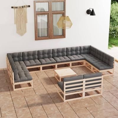 vidaXL Set Divani da Giardino 13 pz con Cuscini Legno Massello di Pino