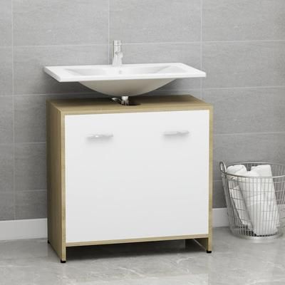 vidaXL Armadio da Bagno Bianco e Rovere Sonoma 60x33x61 cm Truciolato