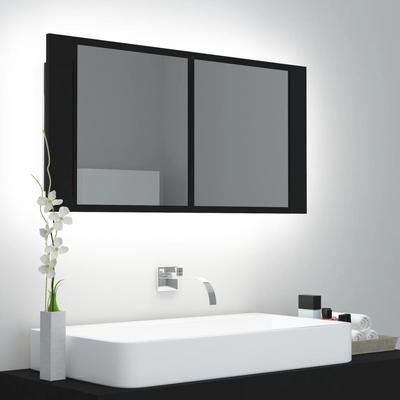 vidaXL Armadietto a Specchio con Luci LED Nero 90x12x45 cm in Acrilico