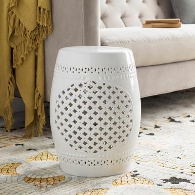 Merida 18"H x 13"W x 13"D Garden Stool Ceramic White Outdoor Stool - Boutique Rugs