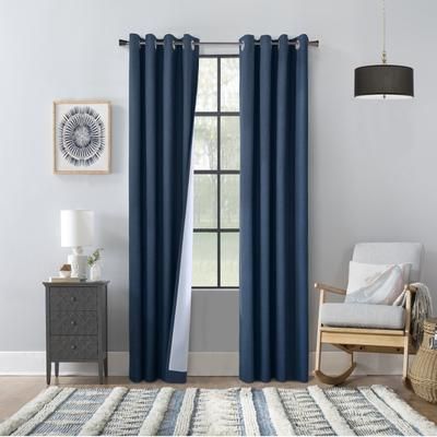 Wide Width Thermaplus Bedford Indoor Grommet Curtain Panel Pair by Commonwealth Home Fashions in Navy (Size 52" W 63" L)
