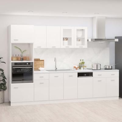 vidaXL Set Armadi da Cucina 7 pz Bianco Lucido in Truciolato