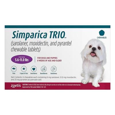 40% Off Simparica Trio For Dogs 5.6-11 Lbs (Purple) 6 Chews