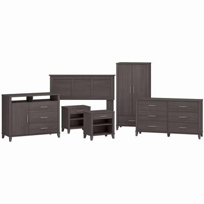 Bush Furniture Somerset 6 Piece Bedroom Set with Full/Queen Size Headboard and Storage in Storm Gray - Bush Business Furniture SET037SG