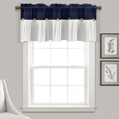 Linen Button Valance Navy/White Single 52X18+2 - Lush Decor 21T010115