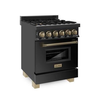 "ZLINE Autograph Edition 24" 2.8 cu. ft. Dual Fuel Range with Gas Stove and Electric Oven in Black Stainless Steel with Champagne Bronze Accents (RABZ-24-CB) - ZLINE Kitchen and Bath RABZ-24-CB"