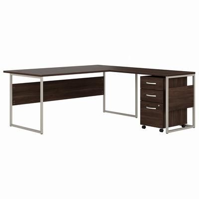 Bush Business Furniture Hybrid 72W x 36D L Shaped Table Desk with 3 Drawer Mobile File Cabinet in Black Walnut - Bush Business Furniture HYB010BWSU