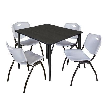 Regency Kahlo 48 in. Square Breakroom Table- Ash Grey Top, Black Base & 4 M Stack Chairs- Grey - Regency TPL4848AGBK47GY