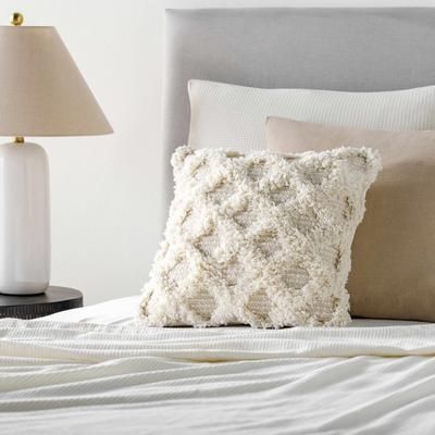 Pigcawayan 20" Square Pillow Moroccan Plush Cotton Ivory/Light Beige/White/Peach Throw Pillow - Boutique Rugs