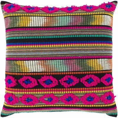 Pogonsili 20" Square Pillow Moroccan Plush Black/Burnt Orange/Emerald/Magenta/Yellow/Light Green Throw Pillow - Boutique Rugs