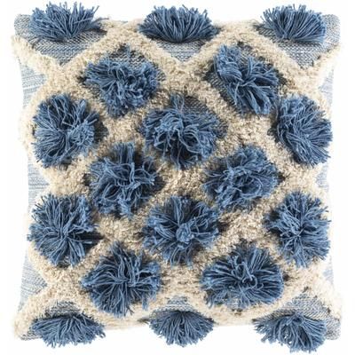 Tinago 22" Square Pillow Moroccan Plush Cotton Blue/Cream/Ivory Throw Pillow - Boutique Rugs