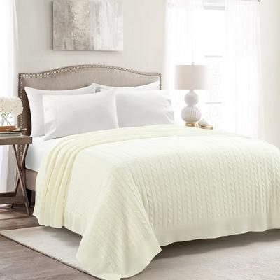 Cable Soft Knitted Blanket/Coverlet Ivory Single 88X88 - Lush Décor 21T011033