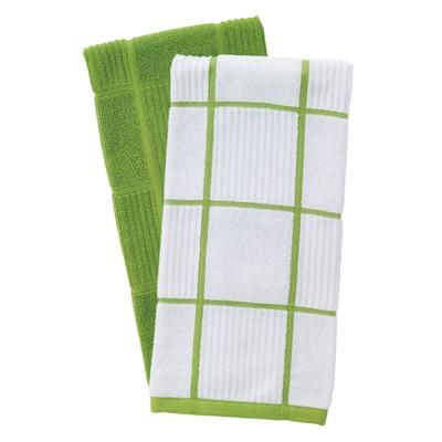 Solid And Check Parquet Kitchen Towel, Two Pack by T-fal in Green