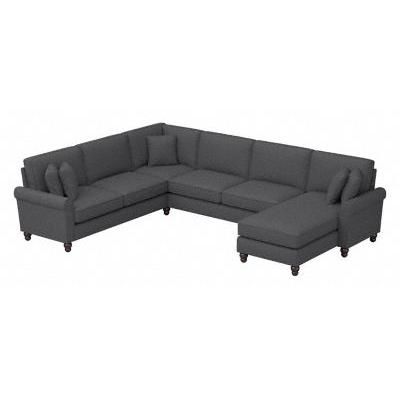 Bush Furniture Hudson 128W U Shaped Sectional Couch with Reversible Chaise Lounge in Charcoal Gray Herringbone - Bush Furniture HDY127BCGH-03K