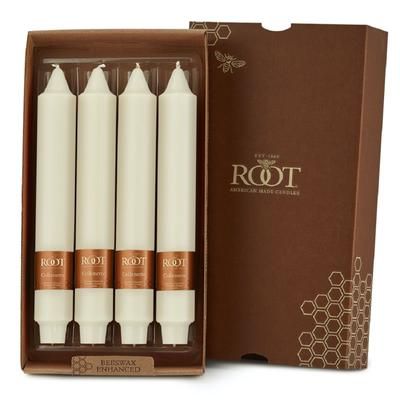 Smooth Collenette 9 inch Ivory Unscented Taper Candle, Box of 4 by Root in Ivory