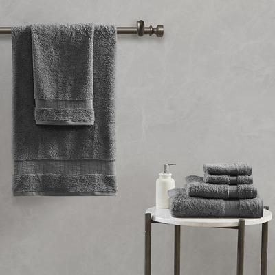 Madison Park Signature 100% Egyptian Cotton 6pc Towel Set in Charcoal - Olliix MPS73-477